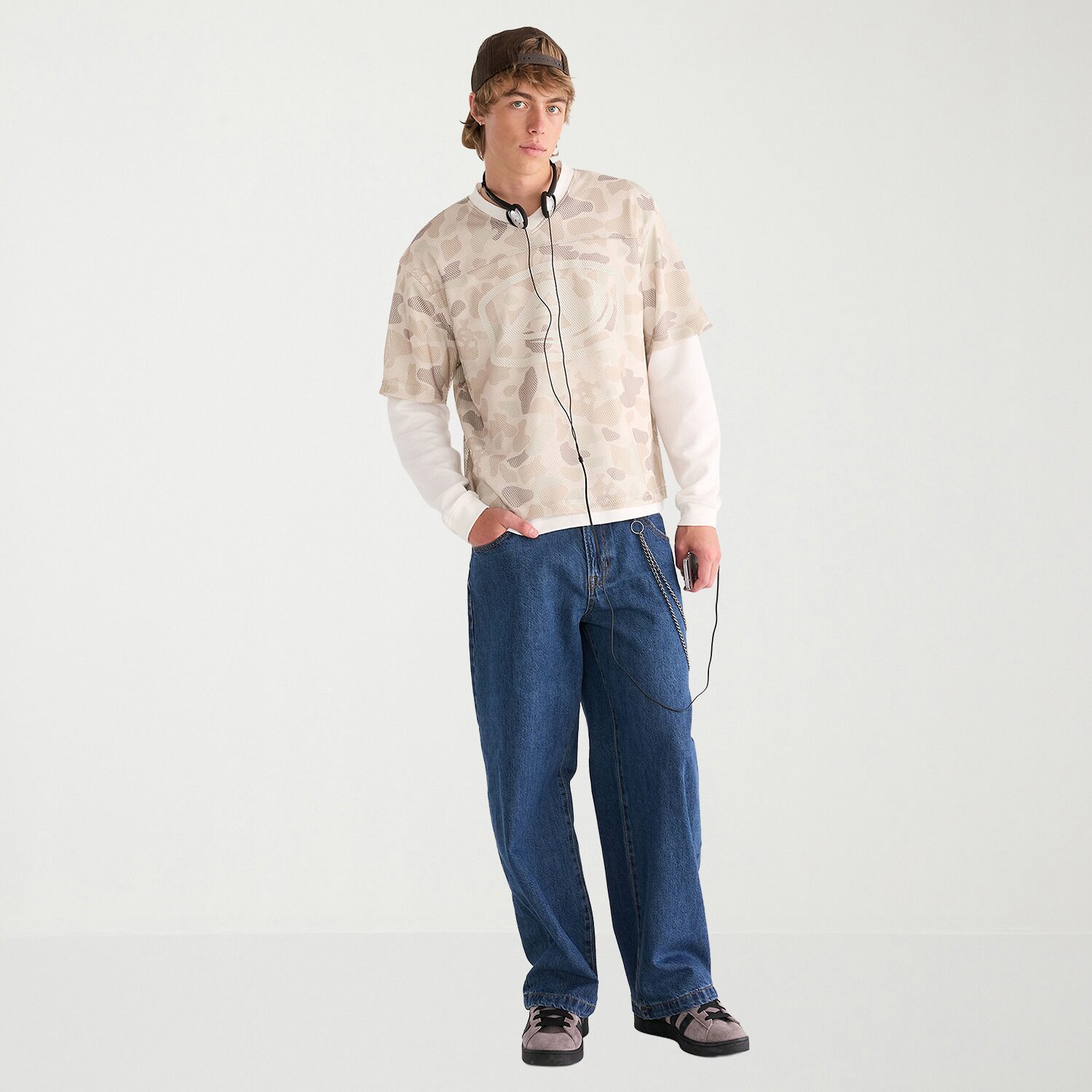 AEROPOSTALE Mens V Neck Long Sleeve Twofer Jersey