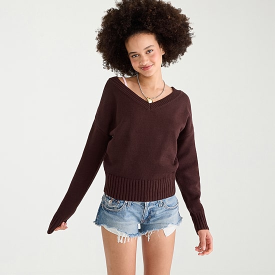 AEROPOSTALE Juniors Womens V Neck Long Sleeve Pullover Sweater