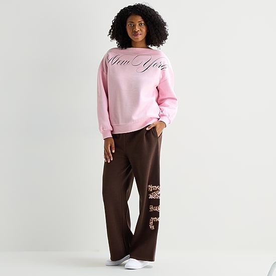 Forever 21 Womens Juniors Wide Leg Mid Rise Fleece Sweatpant