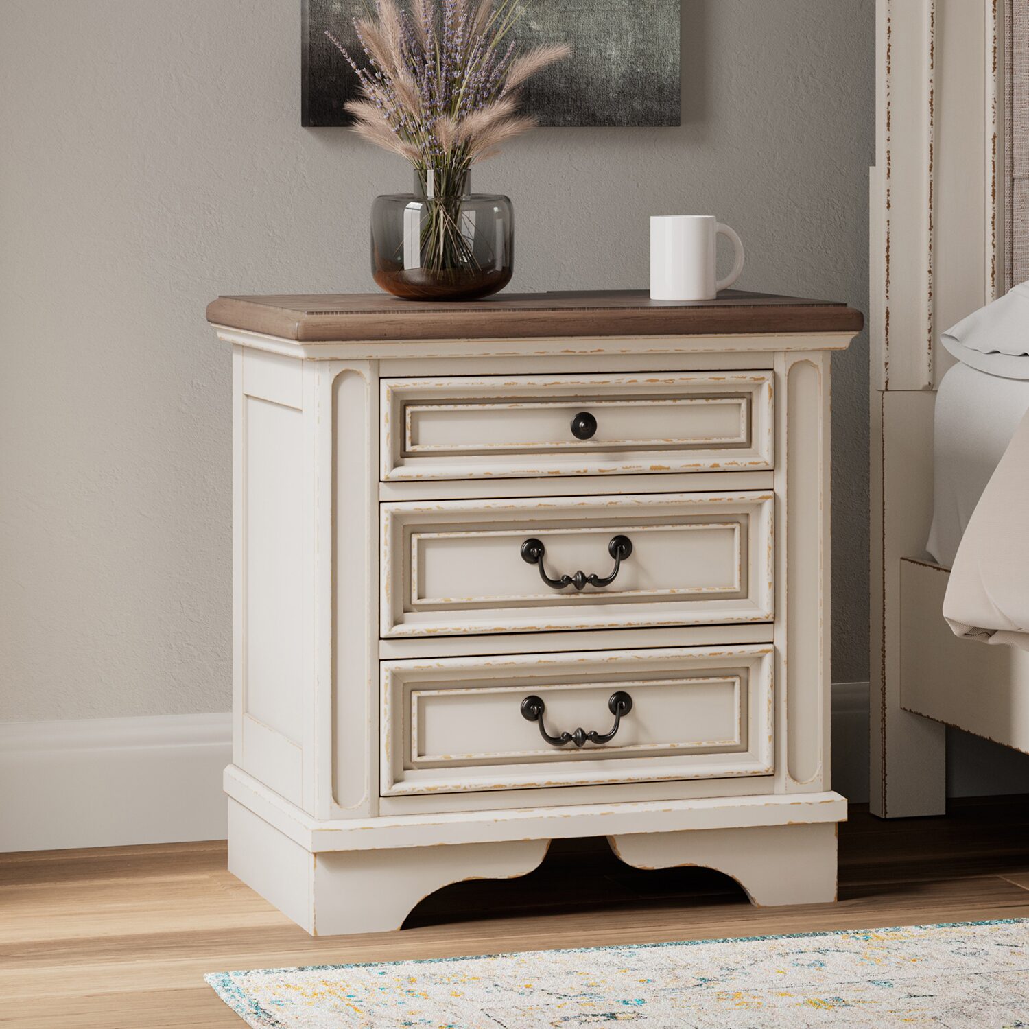 Signature Design by Ashley Realyn 3-Drawer Nightstand in Chipped White