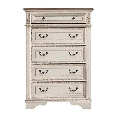 Signature Design by Ashley Realyn 5-Drawer Chest of Drawers in Chipped White, One Size, White