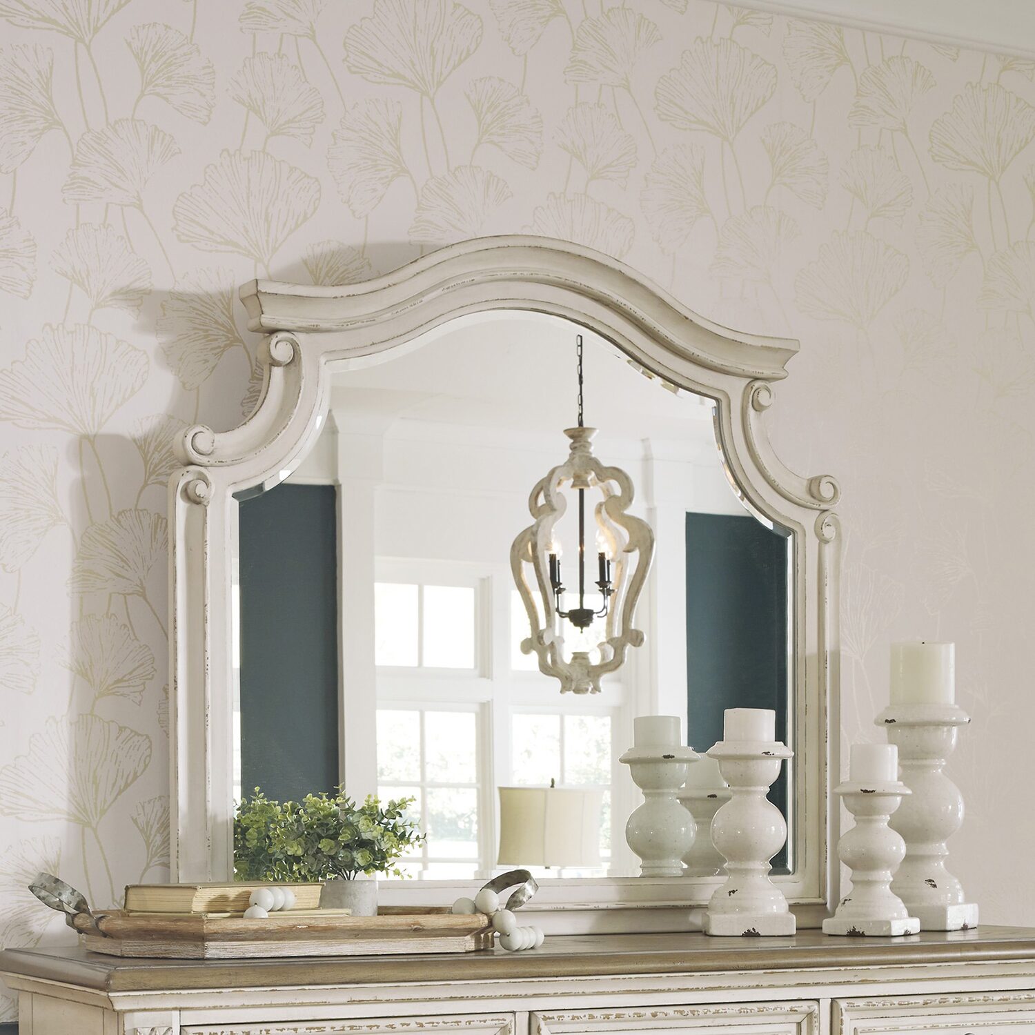 Signature Design by Ashley Realyn 44" Bedroom Dresser Mirror in Chipped White