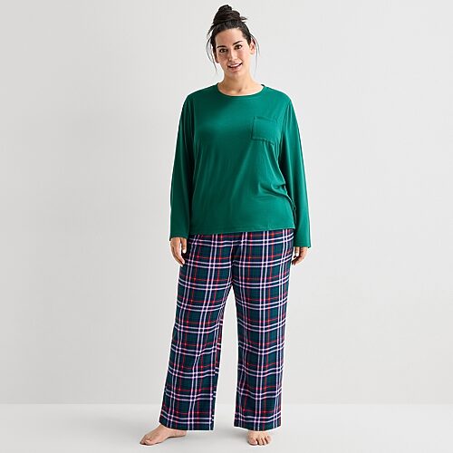 Jaclyn Womens Crew Neck Long Sleeve 2-pc. Plus Pajama Set In Green