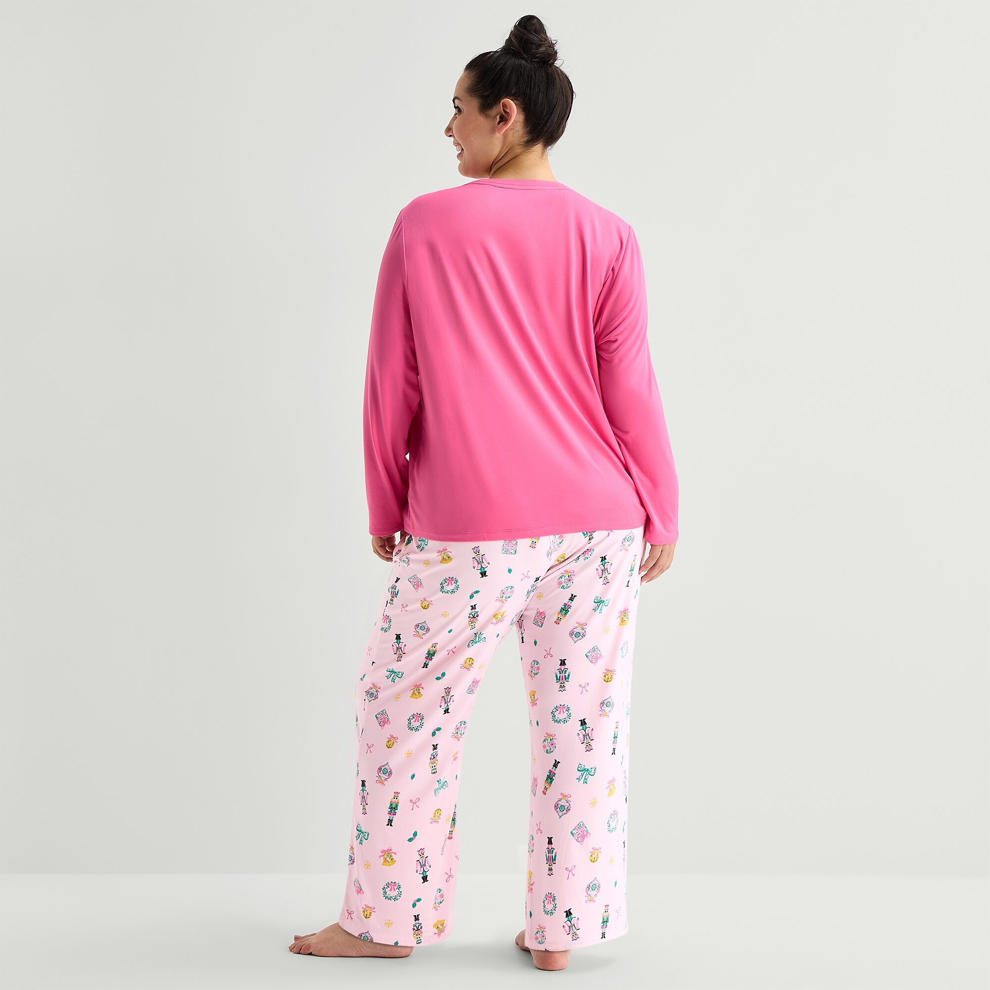 Jaclyn Womens Crew Neck Long Sleeve 2-pc. Plus Pajama Set