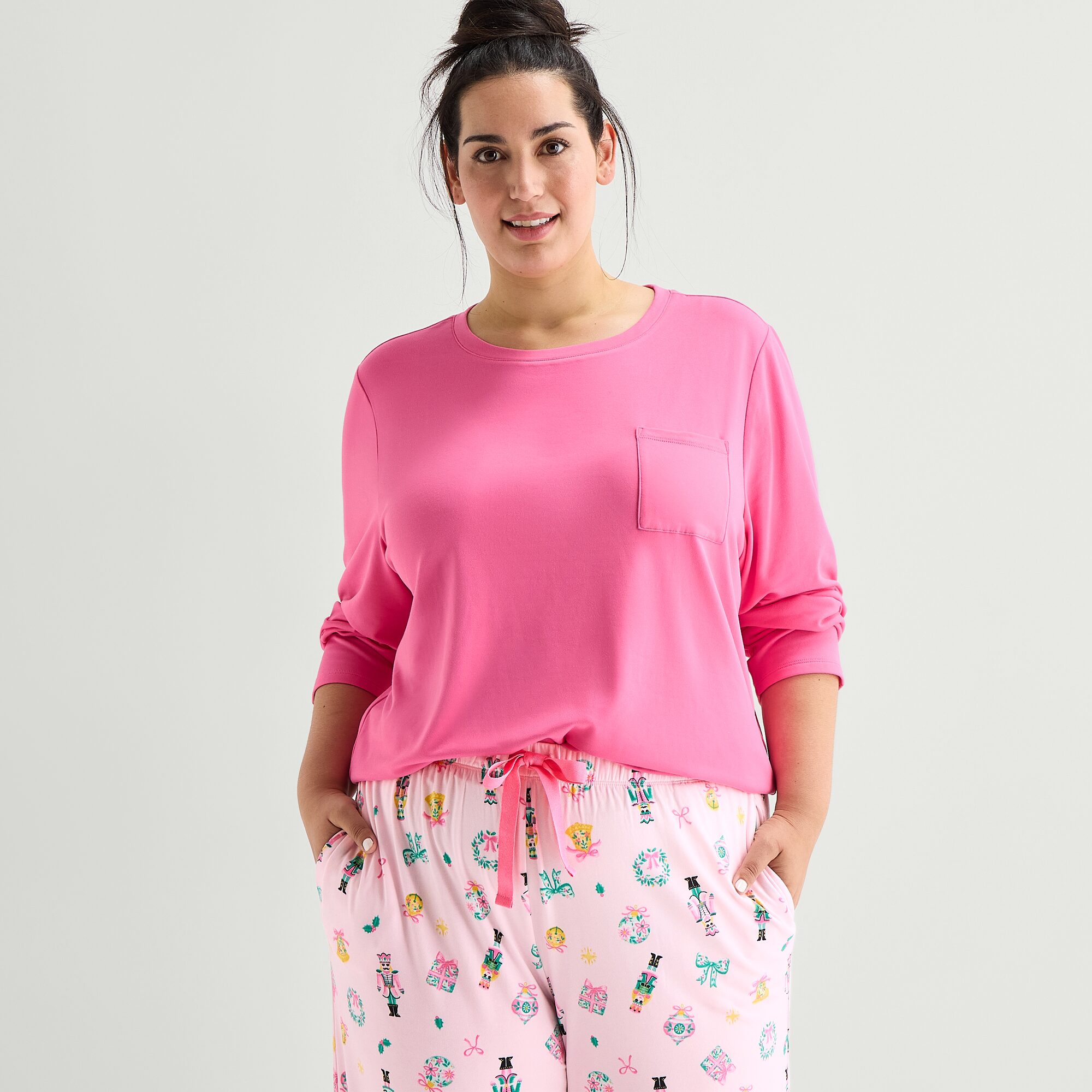 Jaclyn Womens Crew Neck Long Sleeve 2-pc. Plus Pajama Set