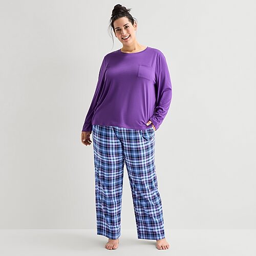 Jaclyn Womens Crew Neck Long Sleeve 2-pc. Plus Pajama Set In Purple