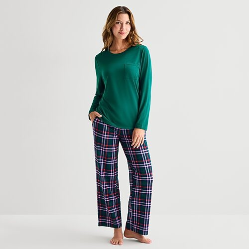 Jaclyn Womens Crew Neck Long Sleeve 2-pc. Pajama Set In Green