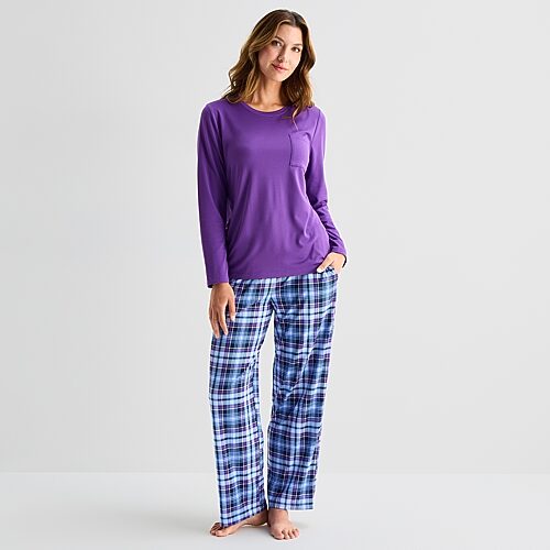 Jaclyn Womens Crew Neck Long Sleeve 2-pc. Pajama Set In Purple