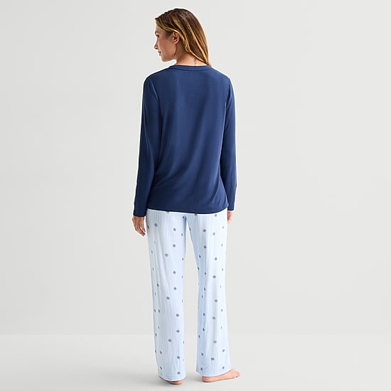 Jaclyn Womens Crew Neck Long Sleeve 2-pc. Pajama Set