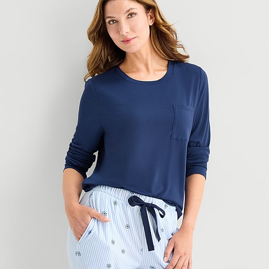 Jaclyn Womens Crew Neck Long Sleeve 2-pc. Pajama Set