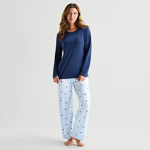 Jaclyn Womens Crew Neck Long Sleeve 2-pc. Pajama Set In Blue