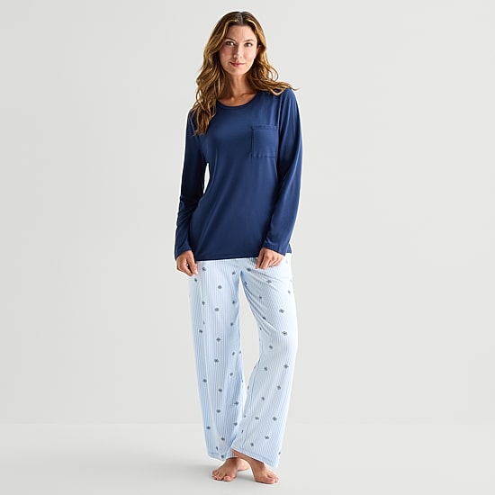 Jaclyn Womens Crew Neck Long Sleeve 2-pc. Pajama Set