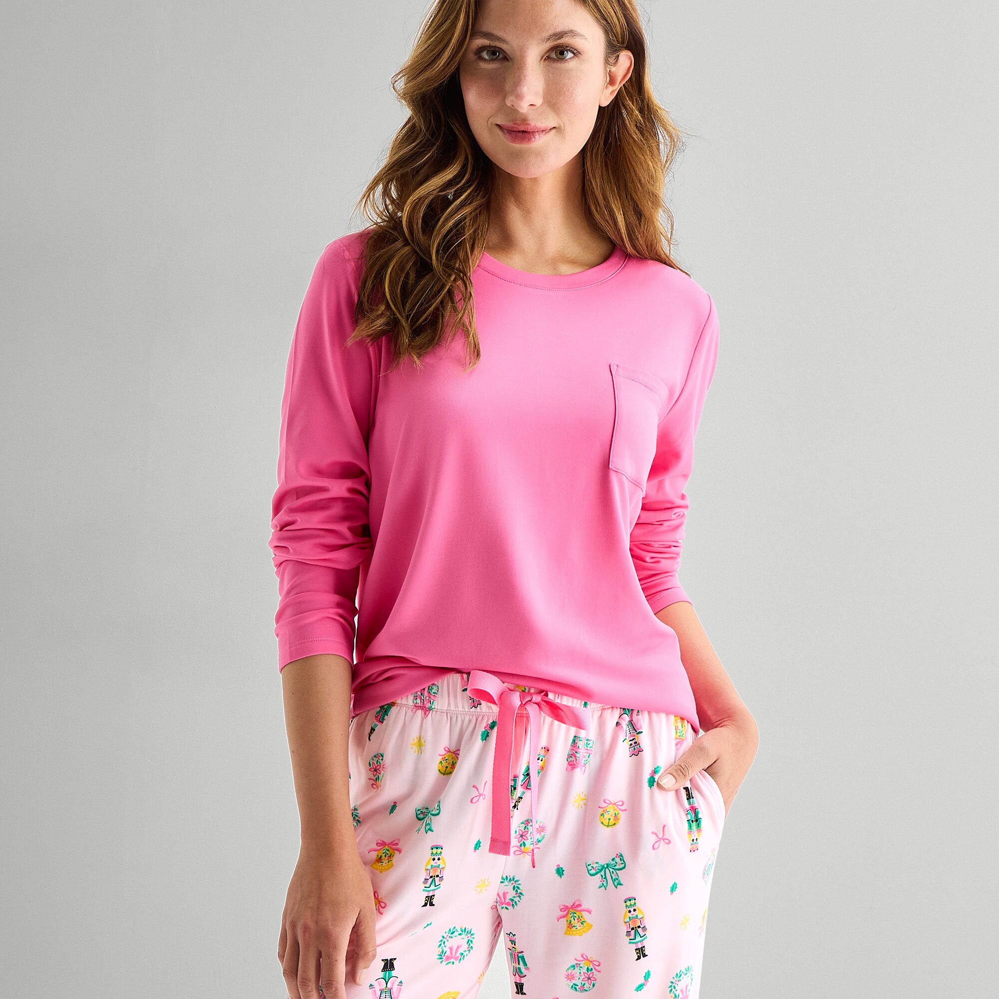 Jaclyn Womens Crew Neck Long Sleeve 2-pc. Pajama Set