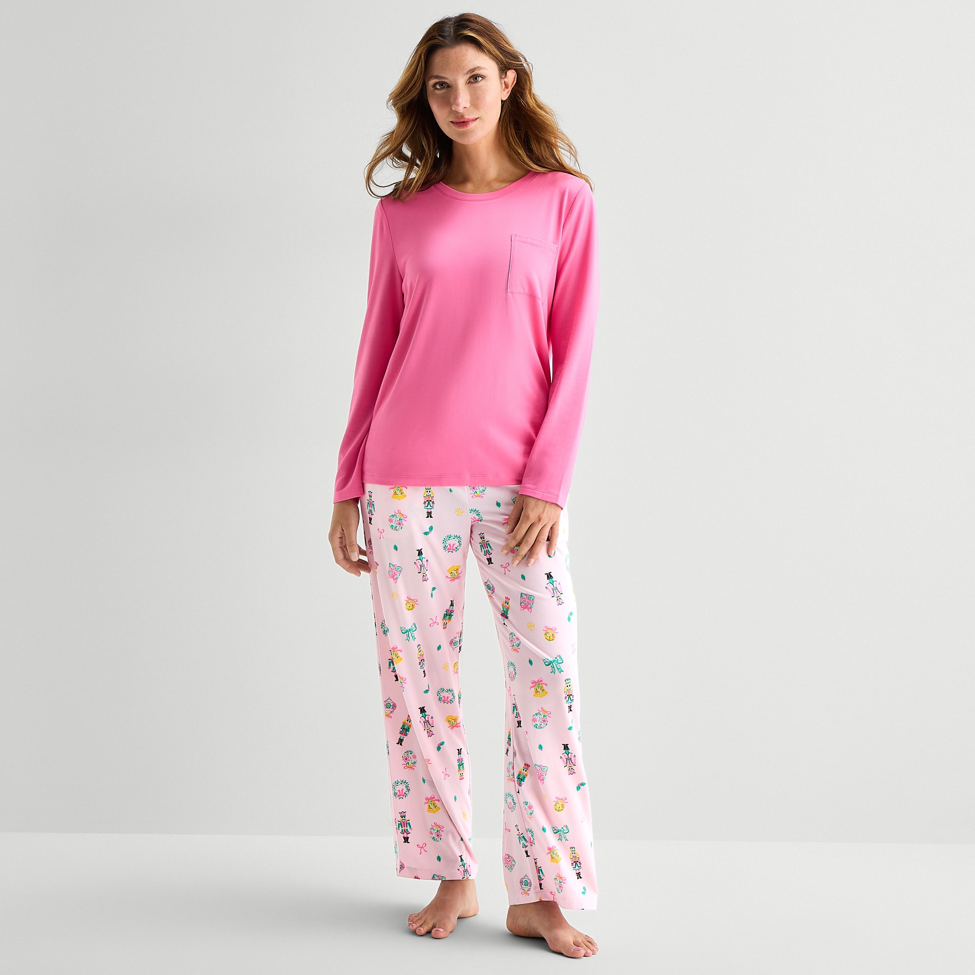 Jaclyn Womens Crew Neck Long Sleeve 2-pc. Pajama Set