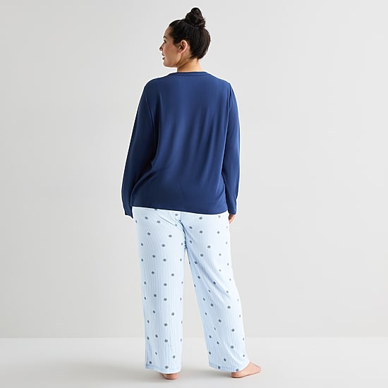 Jaclyn Womens Crew Neck Long Sleeve 2-pc. Plus Pajama Set