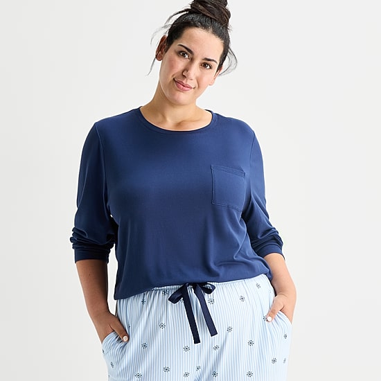 Jaclyn Womens Crew Neck Long Sleeve 2-pc. Plus Pajama Set