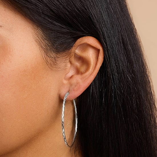 Womens Sterling Silver 60mm Hoop Earrings