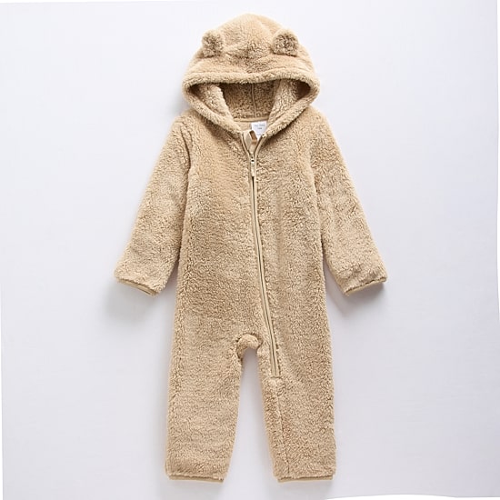 Okie Dokie Sherpa Baby Boys Hooded Long Sleeve Jumpsuit