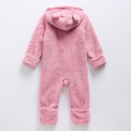 Okie Dokie Sherpa Baby Girls Hooded Long Sleeve Jumpsuit