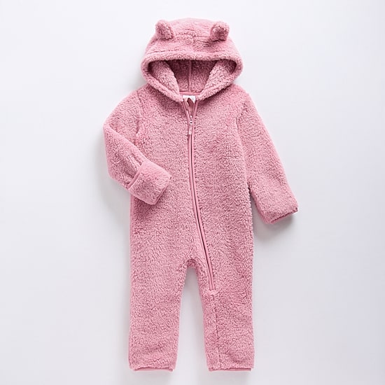 Okie Dokie Sherpa Baby Girls Hooded Long Sleeve Jumpsuit