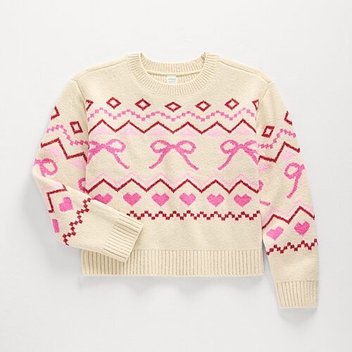 Thereabouts Little & Big Kid Girls Round Neck Long Sleeve Pullover Sweater In White
