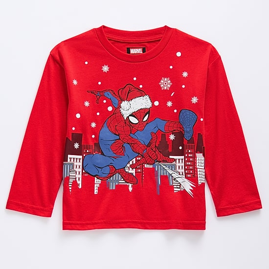 Toddler Boys Crew Neck Long Sleeve Regular Fit Marvel Spiderman Graphic T-Shirt