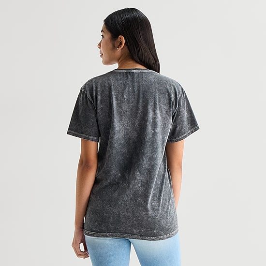 Womens Juniors Crew Neck Short Sleeve Loose Fit Graphic T-Shirt