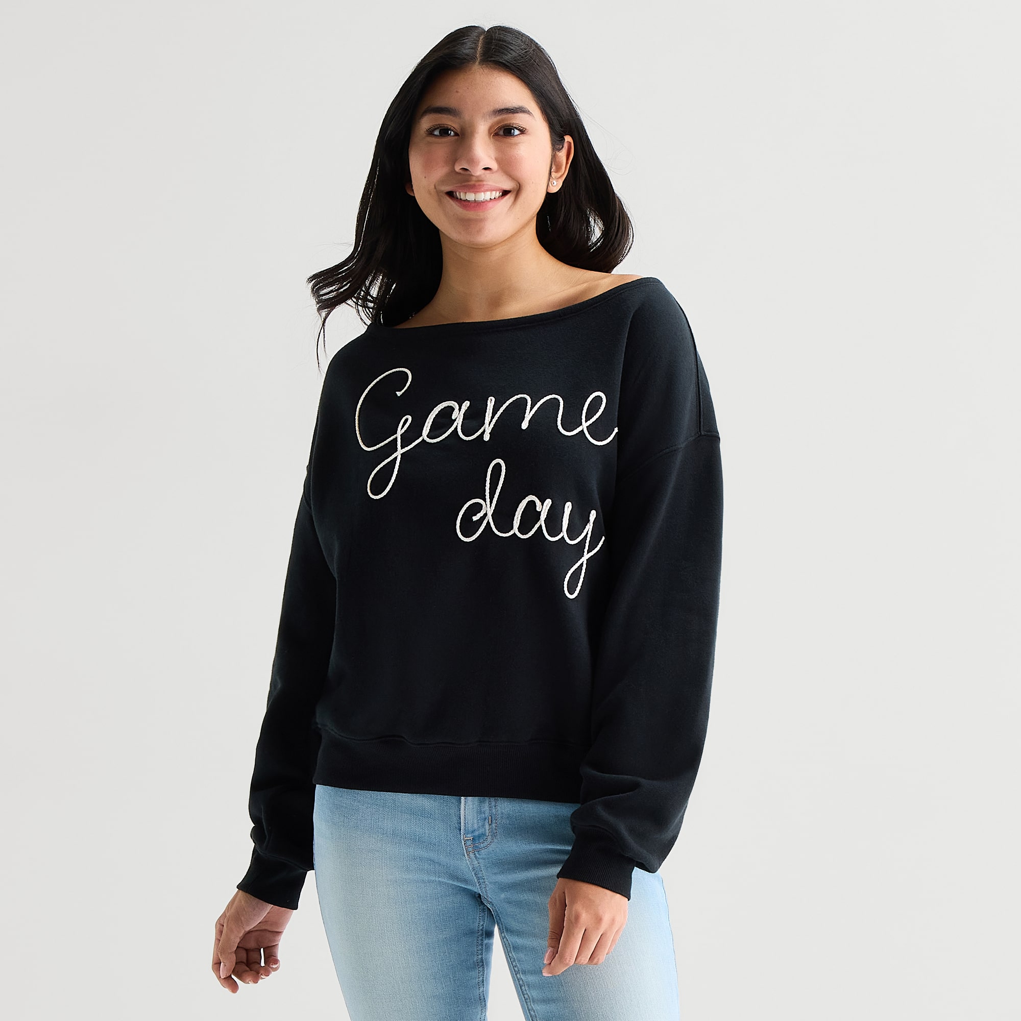 Game Day Fleece Womens Juniors Crew Neck Long Sleeve Sweatshirt