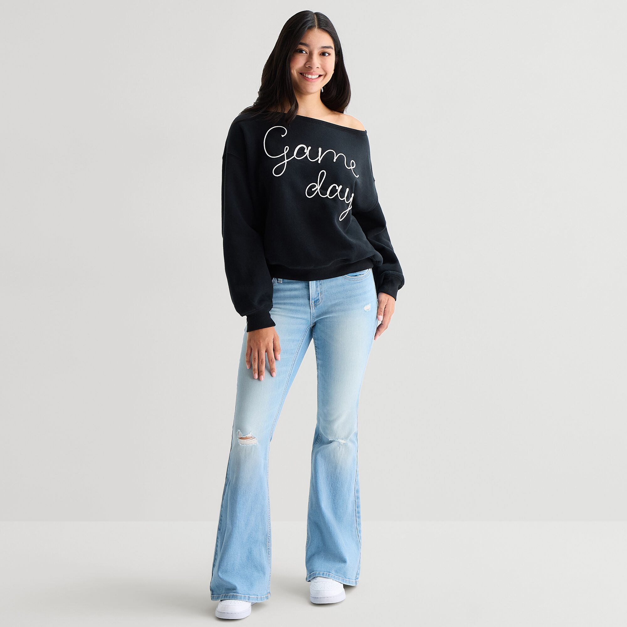 Game Day Fleece Womens Juniors Crew Neck Long Sleeve Sweatshirt