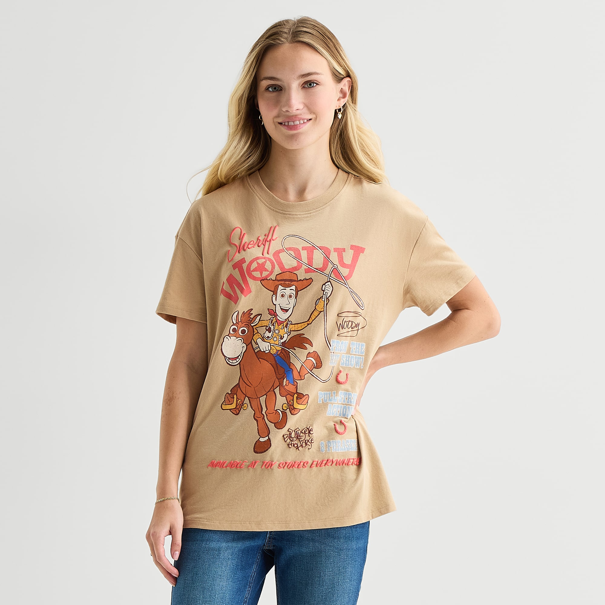 Toy Story Boyfriend Tee Womens Juniors Crew Neck Short Sleeve Loose Fit Woody Graphic T-Shirt