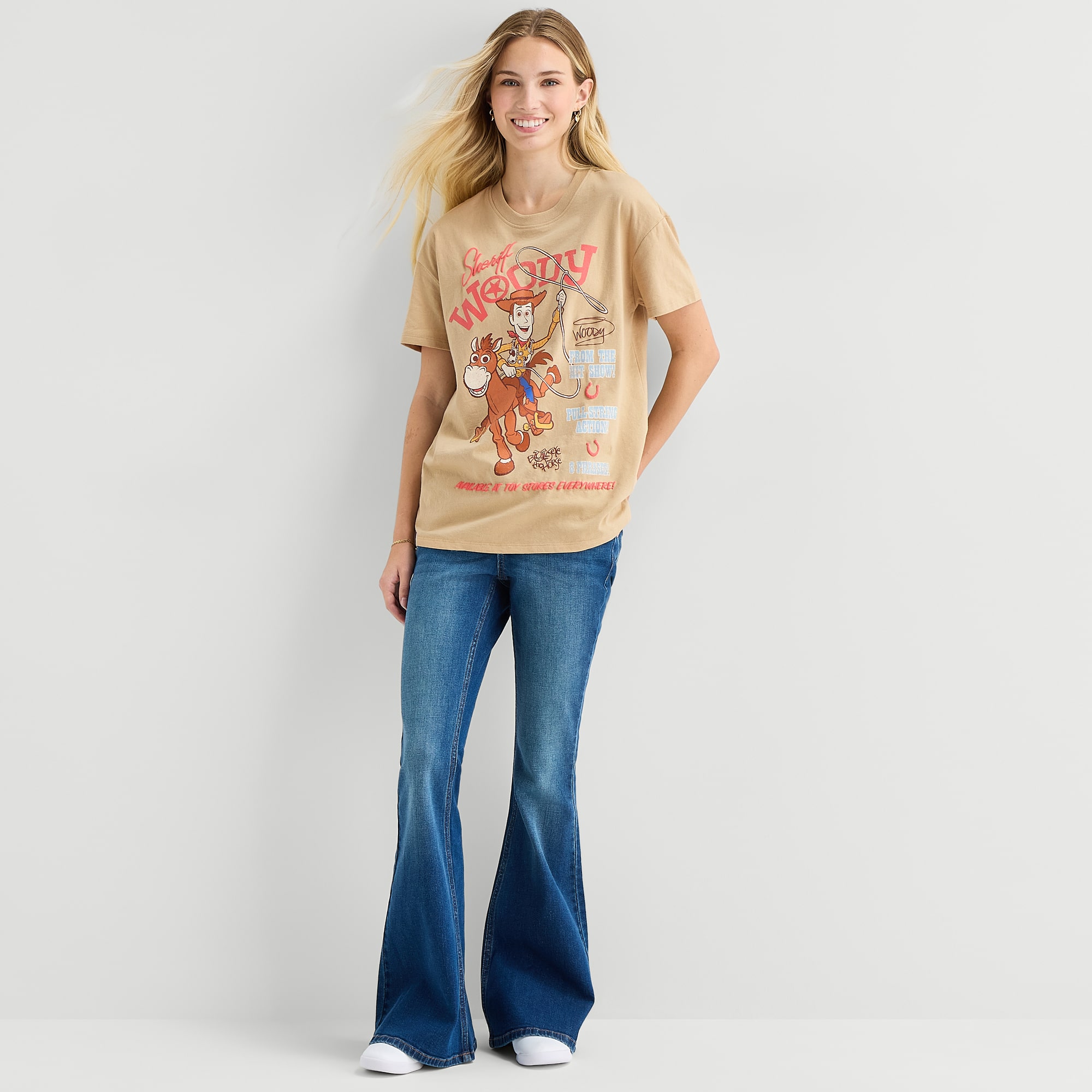 Toy Story Boyfriend Tee Womens Juniors Crew Neck Short Sleeve Loose Fit Woody Graphic T-Shirt