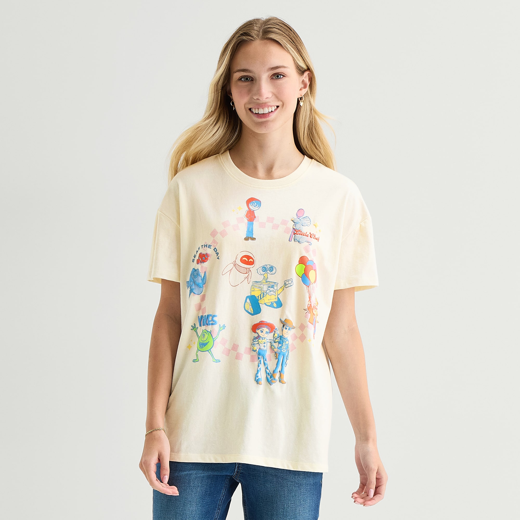 Pixar Boyfriend Tee Womens Juniors Crew Neck Short Sleeve Loose Fit Graphic T-Shirt