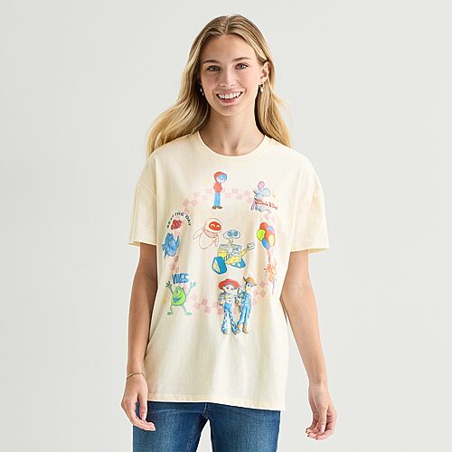 Hybrid Tees Pixar Boyfriend Tee Womens Juniors Crew Neck Short Sleeve Loose Fit Graphic T-shirt In White