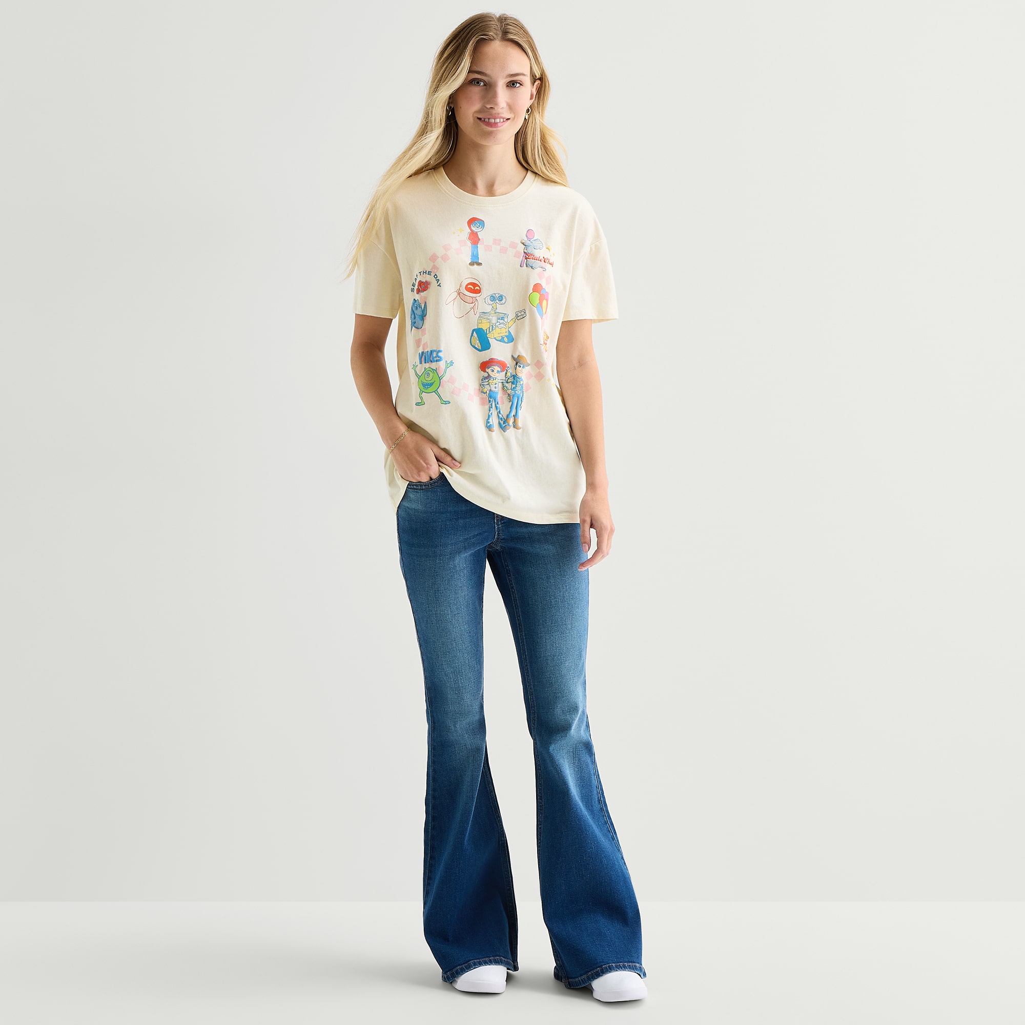 Pixar Boyfriend Tee Womens Juniors Crew Neck Short Sleeve Loose Fit Graphic T-Shirt