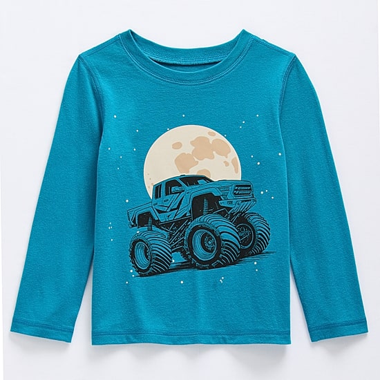 Okie Dokie Toddler Boys Easy-on + Easy-off Sensory Friendly Crew Neck Long Sleeve Adaptive Regular Fit Graphic T-Shirt