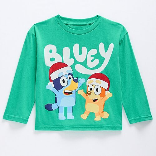 HIS International Toddler Girls Crew Neck Long Sleeve Regular Fit Bluey Graphic T-Shirt, 3t, Green