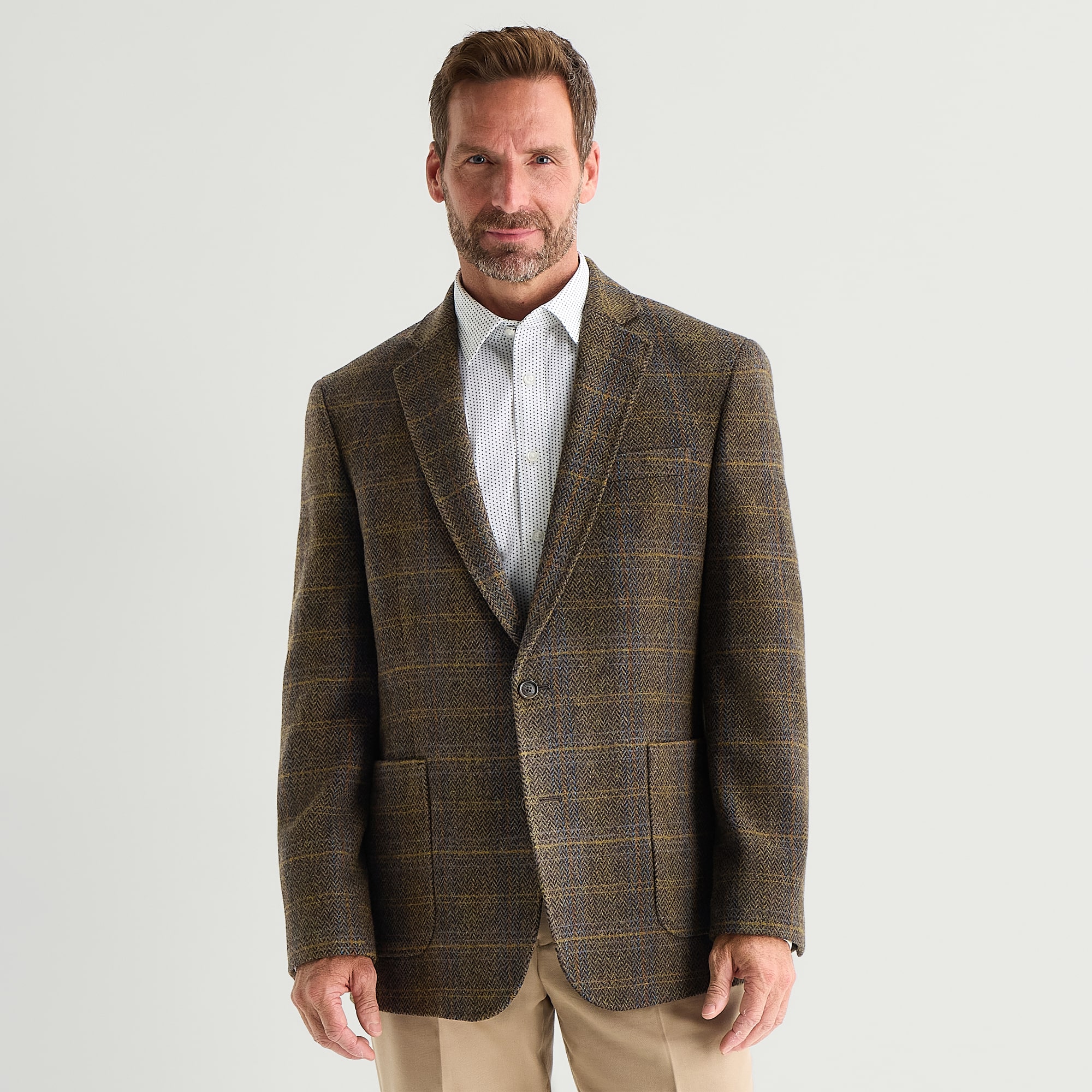 Stafford Herringbone Plaid Mens Plaid Classic Fit Sport Coat