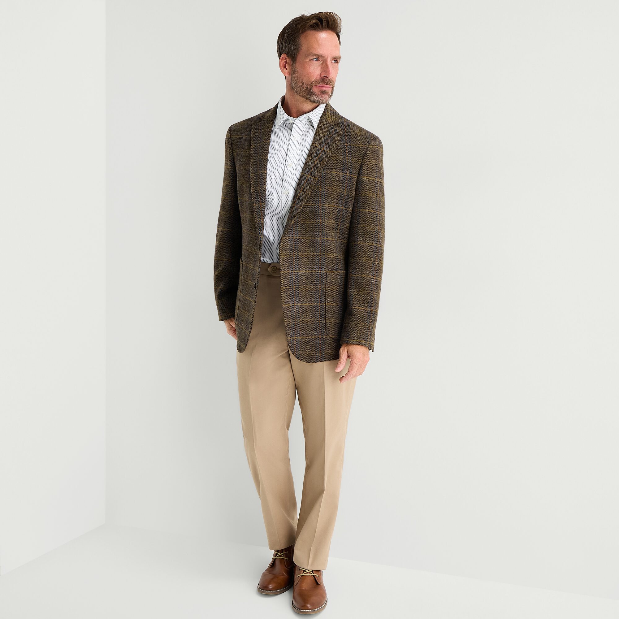 Stafford Herringbone Plaid Mens Plaid Classic Fit Sport Coat