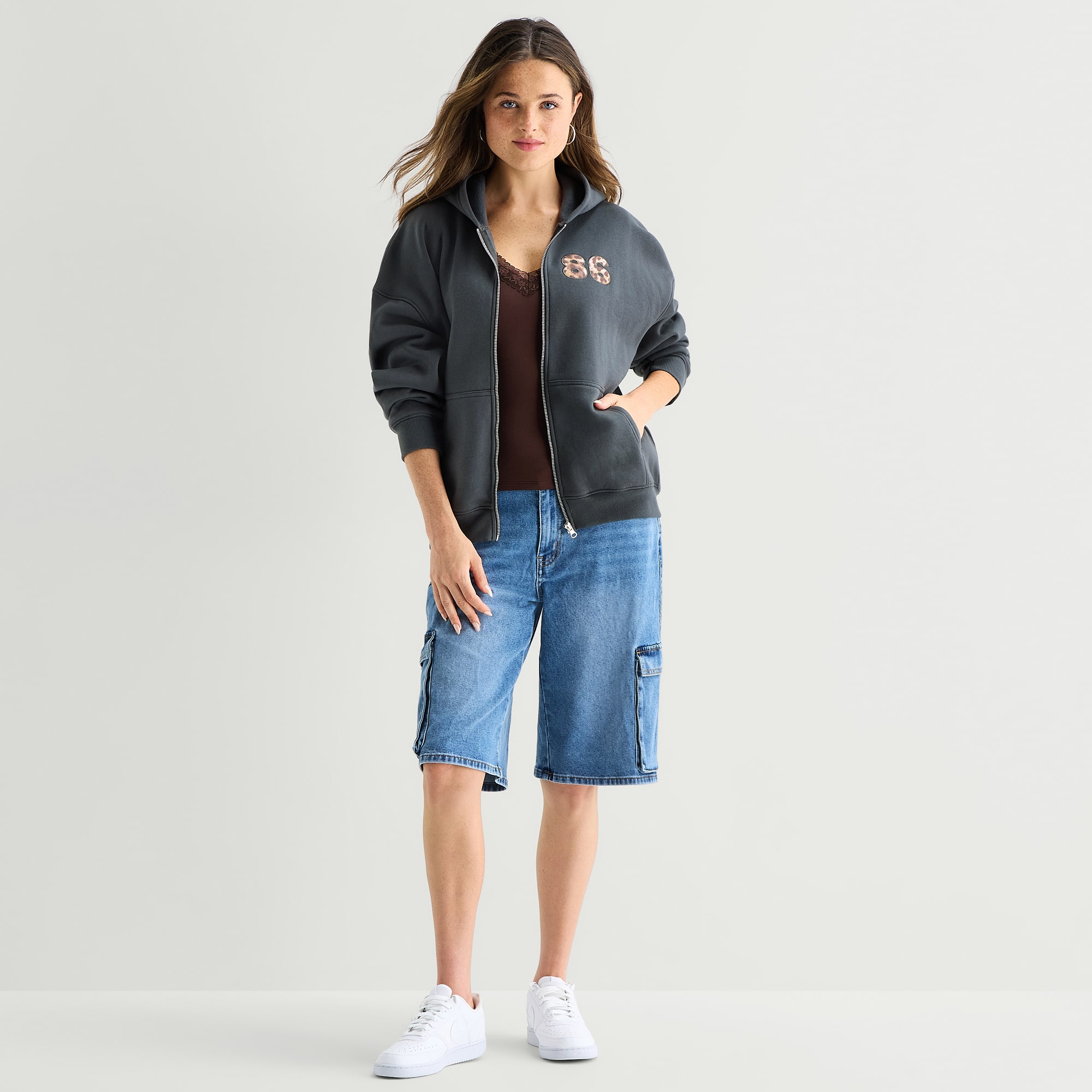 Forever 21 Womens Juniors Long Sleeve Fleece Zipper Hoodie