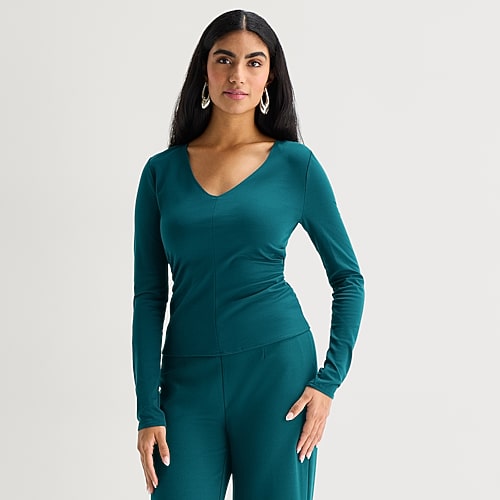 Bold Elements Womens V Neck Long Sleeve Blouse In Blue