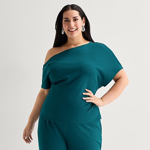Bold Elements Womens Plus Asymmetrical Neck Long Sleeve Blouse In Blue