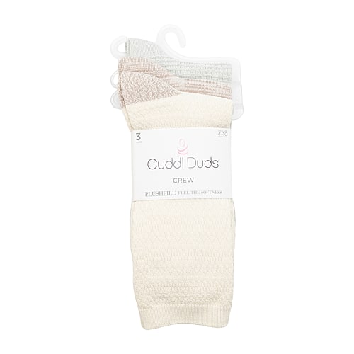 Cuddl Duds Sock Womens 3 Pair Crew Socks In White