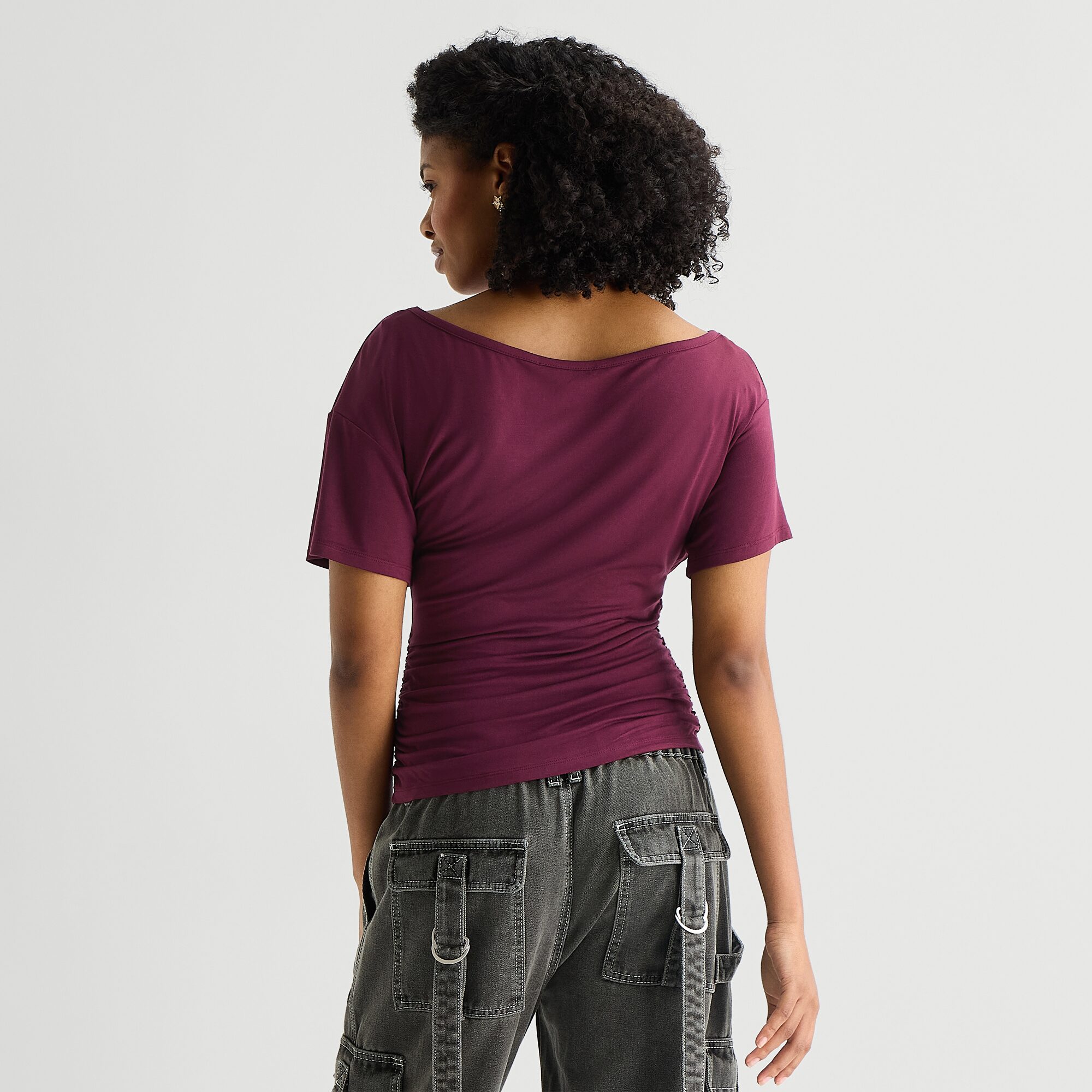Forever 21 Womens Juniors Asymmetrical Neck Short Sleeve T-Shirt