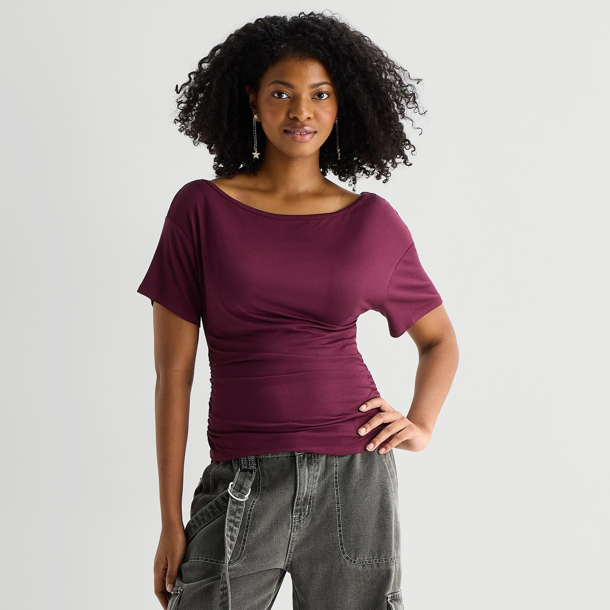 Forever 21 Womens Juniors Asymmetrical Neck Short Sleeve T-Shirt