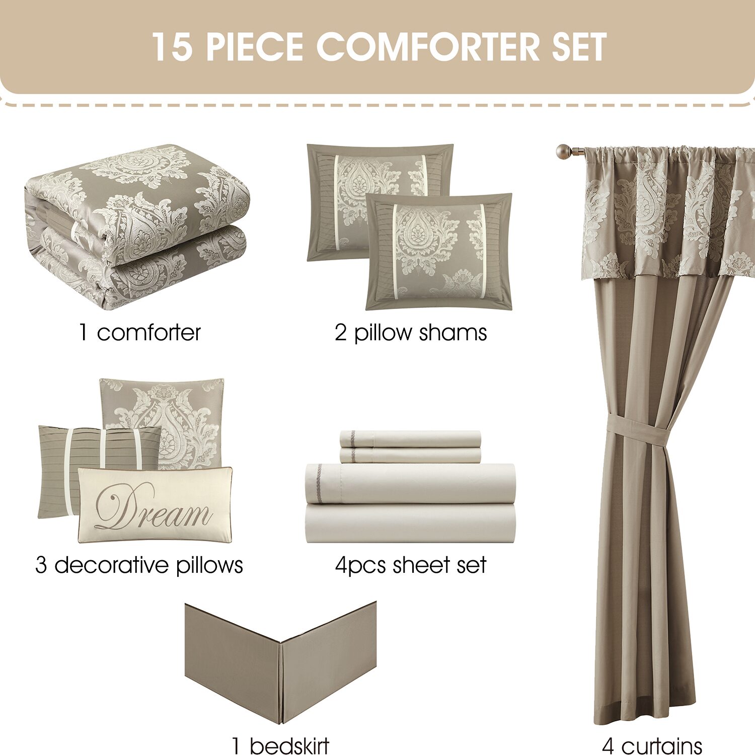 Stratford Park Thess Damask 15-pc. Easy Care Comforter Set