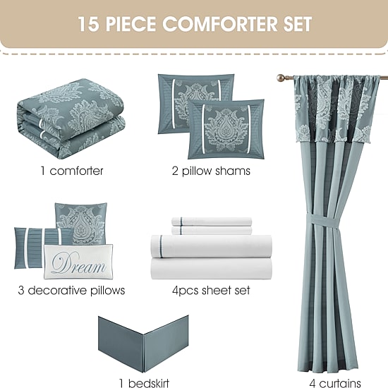 Stratford Park Thess Damask 15-pc. Easy Care Comforter Set