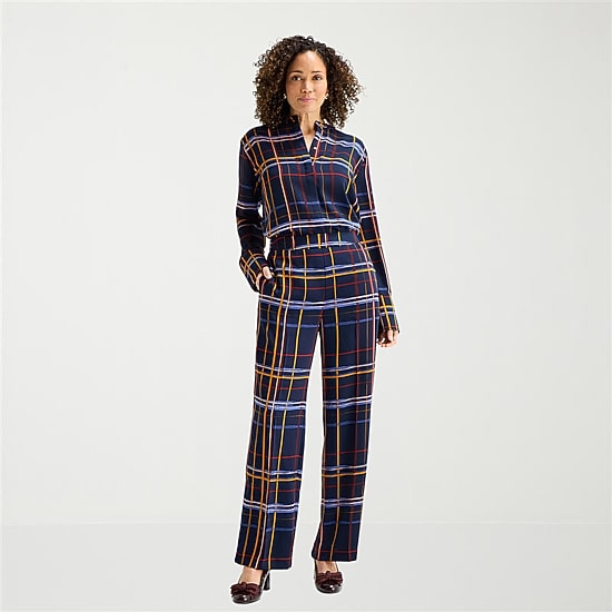 Liz Claiborne Plaid Womens Wide Leg Mid Rise Pull-On Pant