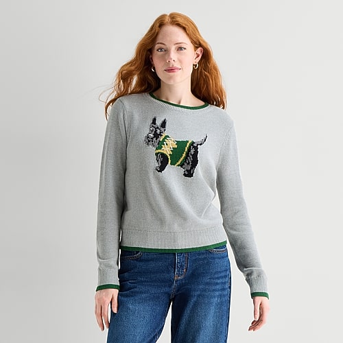 St. John's Bay Womens Crew Neck Long Sleeve Pullover Sweater In Gray