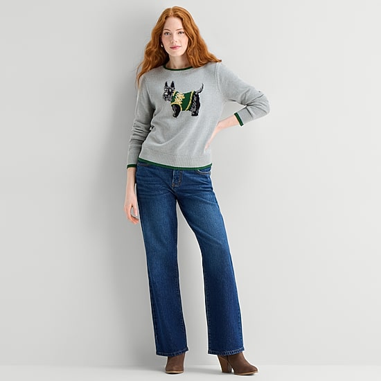 St. John's Bay Womens Crew Neck Novelty Long Sleeve Pullover Sweater