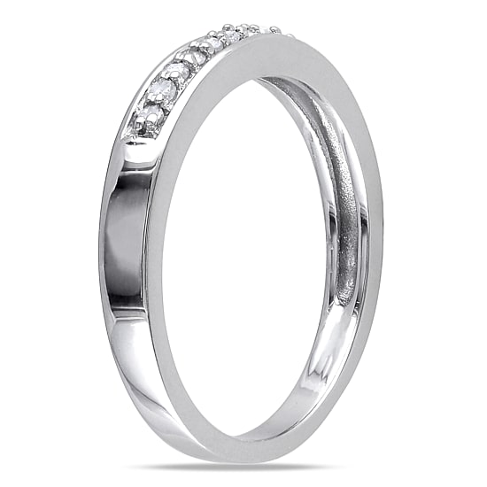 Womens 2MM 1/10 CT. T.W. Natural White Diamond Sterling Silver Wedding Band